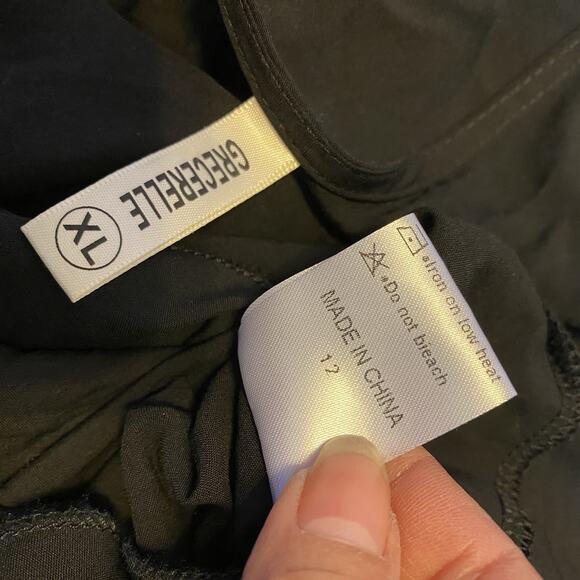 Grecerelle Women XL Black V Neck Wrap Dress Hi Low Ruffle Coastal Elastic Waist - Picture 6 of 10